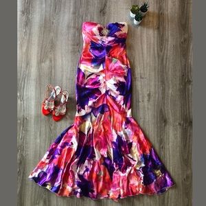 Cache Floral Mermaid Formal Strapless Gown Size 4